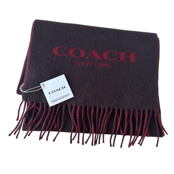 Coach Bi-Color Logo Scarf, Wool and Cashmere, Oxblood / Red, NWT - Picture 2 of 7